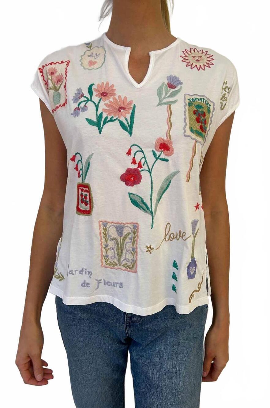 NEW JOHNNY WAS slit front tee in fleur white